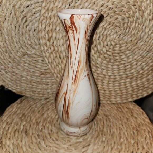 Vintage Ceramic Deer & Forest Design Vase with Brown Swirl Marble Accents - Picture 6 of 7